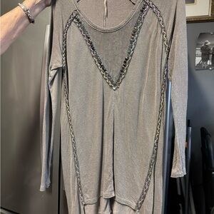 Free People Metallic Gray Long Sleeve Top